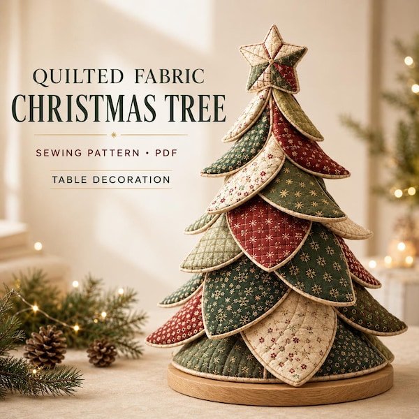 Quilted Fabric Christmas Tree Sewing Pattern PDF, 3D Table Decoration