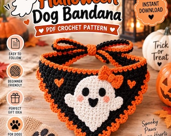 Patrón de ganchillo para pañuelo de perro fantasma de Halloween (PDF)