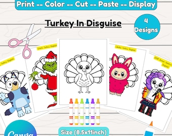 Turkey Disguise Craft Kit, Grinch, Labubu, Kpop Star (Printable PDF)