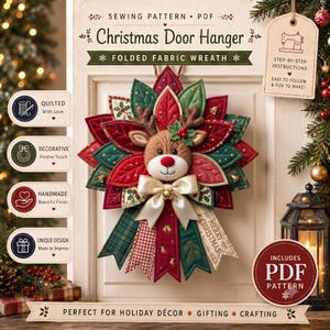Mönster för sömnad av renquiltad dörrhängare i PDF-format, handledning för julkrans med patchwork