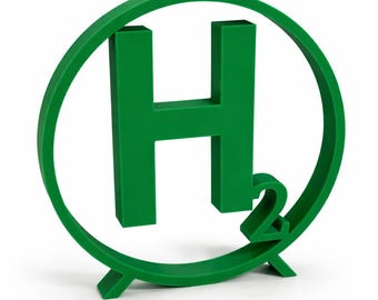 Green H2 symbol | Green hydrogen decoration | Sustainability gift | 3D printed H2 model | Energy transition design