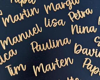 Personalized wedding name tags | 3D printed place cards with gold calligraphy | Custom wedding favor place cards