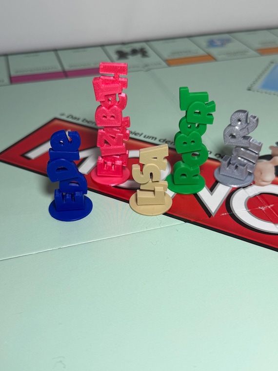 Personalized Board Game Tokens with Name | Custom Monopoly Pieces | 3D Printed | Choose Color & Font | Unique Gift Idea