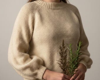 knitting pattern, top down raglan sweater with balloon sleeves, women's plus size PDF instant download