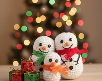 ハンドメイド 編みぐるみ クリスマスツリー 雪だるま クリスマスかぎ針編みパターン3点 雪だるまツリー＆サンタオーナメント