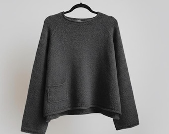 Everyday Pocket Sweater Knitting Pattern, Top Down Raglan, Cozy Jumper PDF Instant Download