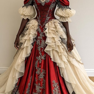 Victorian Baroque Ball Gown – Handmade Corset Renaissance Dress with Ruffles & Lace