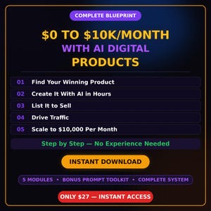 0 to 10K Month AI Digital Products Blueprint Passive Income Guide Make Money Online Digital Download Side Hustle 2026