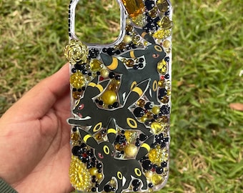 Custodia per telefono con mostro dei cartoni animati anime giallo/nero/fatta a mano (custodia 3D JUNK/BLING) per Samsung/iPhone/Google Pixel/Altro