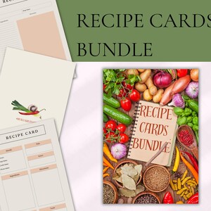 Printable Recipe Cards Bundle |Editable Kitchen Recipe Card Set | Instant Download | Recipe Keeper |Digital Recipe Templates |Home Chef Gift