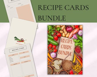 Printable Recipe Cards Bundle: Editable Kitchen Templates (Digital Download)