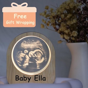 Personalized Ultrasound Photo Night Light, Custom Engraved Name Night Lamp with Ultrasound/Baby Photo, 3D Night Light for Pregnancy Gift