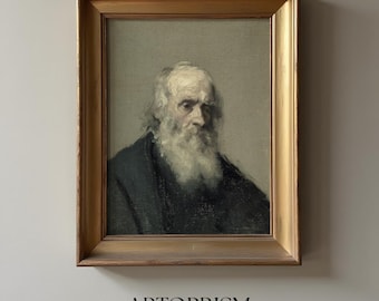 Vintage Old Man Portrait with White Beard | 19th Century Oil Painting Wall Art | Antique Gentleman Printable Digital Download