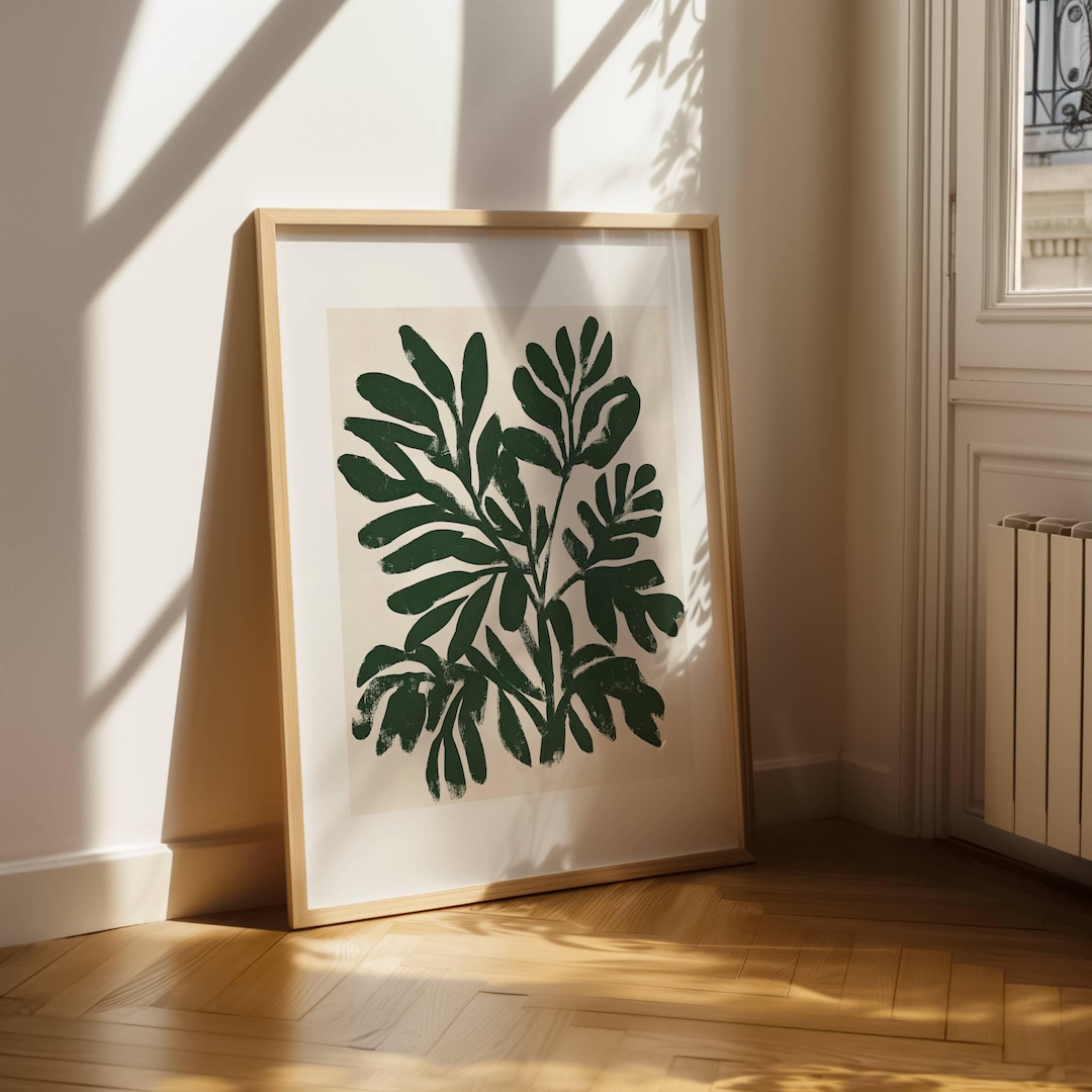 Minimalist Botanical Print – Abstract Green Leaf Wall Art | Modern ...