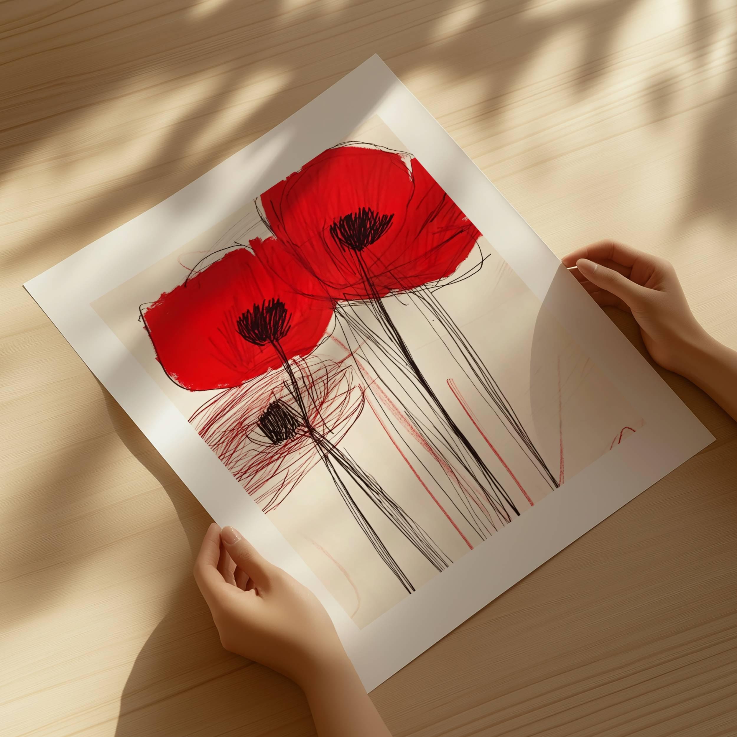 Abstract Poppy Flowers – Modern Floral Wall Art | Bold Red Botanical ...