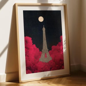Eiffel Tower Night Scene – Paris Moonlit Wall Art | Romantic Travel Print | Digital Download
