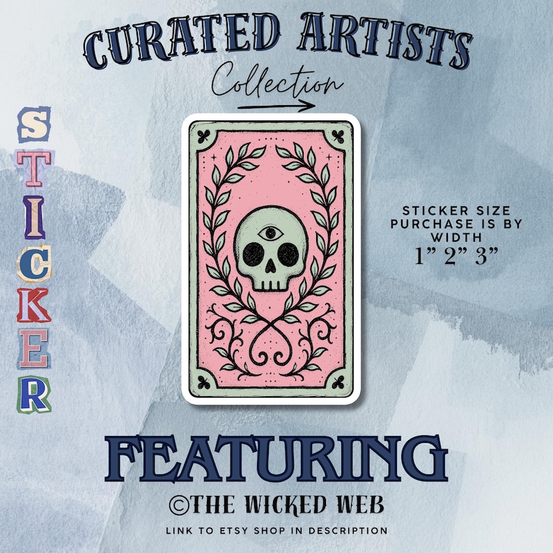 Pink Skull Tarot Card Sticker, Witchy Third Eye Decal, Gothic Occult ...