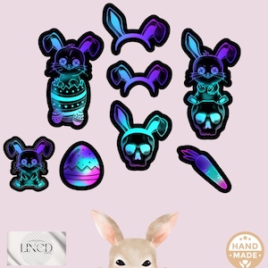 Joyeuses Pâques fkn | Set de stickers holographiques effrayants pour Pâques | Drap d'intérieur | Ensemble imperméable d'extérieur DURÉE LIMITÉE SEULEMENT
