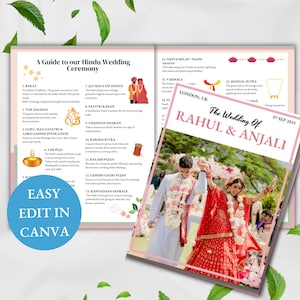 Indian Wedding Ceremony Program Guide / Printable Hindu Wedding Ceremony Program / Modern Indian Wedding Program / Personalized / Editable