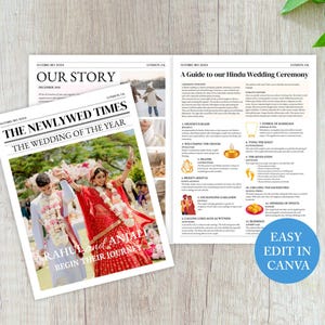 Jornal de casamento indiano / Programa de cerimônia hindu / Guia de jornal de cerimônia de casamento hindu - personalizável e editável