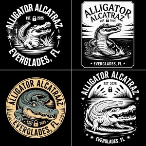 Bundle de téléchargement numérique Alligator Alcatraz Everglades FL PNG 300 DPI | Badge rétro animalier Téléchargement instantané | Clipart Reptile Des Marais