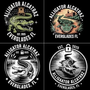 Bundle de téléchargement numérique Alligator Alcatraz Everglades FL PNG 300 DPI | Badge rétro animalier Téléchargement instantané | Clipart Reptile Des Marais