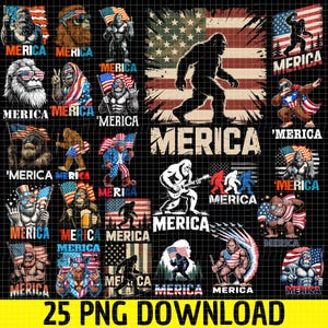 Bigfoot Merica Bundle Png, Bigfoot Merica 4 juillet Png, drapeau américain rock patriotique 4 juillet Png, cadeau pour croyants Sasquatch, Bigfoot