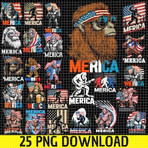 Bigfoot Merica Bundle Png, Bigfoot Merica 4 juillet Png, drapeau américain rock patriotique 4 juillet Png, cadeau pour croyants Sasquatch, Bigfoot Svg