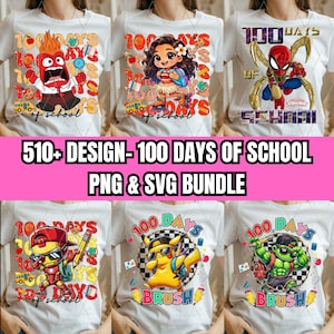 510+ Design 100 Day of School Mega Bundle | 100 Days of School PNG,SVG Designs, Brushstroke Style, Teacher Resources & Fun School Cartoons