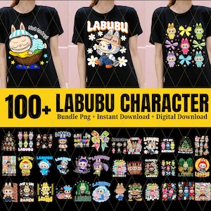 Paquete de más de 100 diseños de Labubu en formato PNG, archivo vectorial digital para Cricut, SVG de Labubu cortado con láser, paquete de personajes de Labubu de descarga instantánea