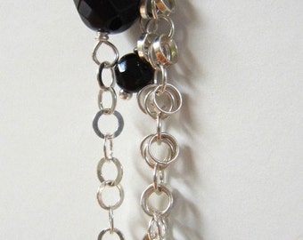 Onyx Necklace:multi-strand, sterling silver, unique, black onyx beads