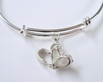 Sterling Silver Heart Bracelet / I love you gift
