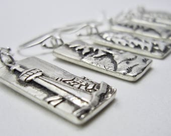 Handmade Landscape Jewelry / Oh Canada Jewelry / Detailed Silver earrings / Mix and Match Jewelry / Tree Earrings