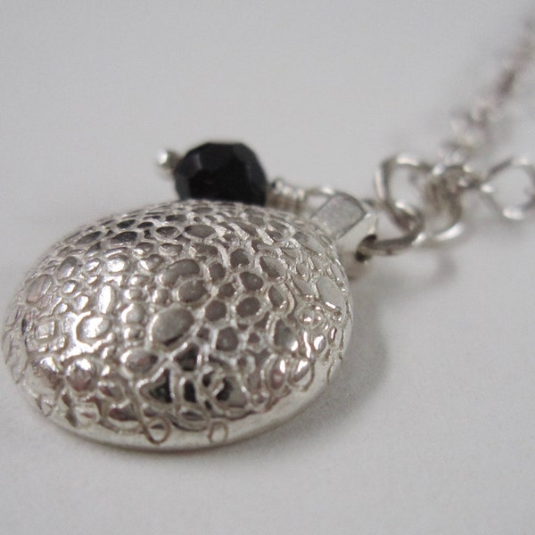 Small Unique textured Pendant / Asymmetrical Necklace / Sterling silver / Onyx / Pyrite