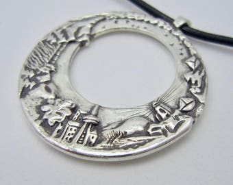 Handmade Landscape Jewelry / Detailed Circular Pendant / Oh Canada Jewelry