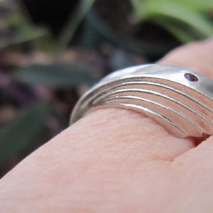 Handmade Sterling Silver Wing Ring with Ruby Accent