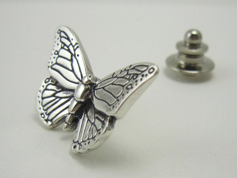 Silver Butterfly pin / Monarch Butterfly jewelry / Custom Lapel Pins / Nature Jewelry / Gardener's Gift / Handcrafted Jewelry image 2