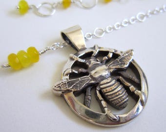 Honey Bee Necklace / Bumble bee jewelry / Gift for the Nature lover / Unique handmade jewelry / Yellow Citrine