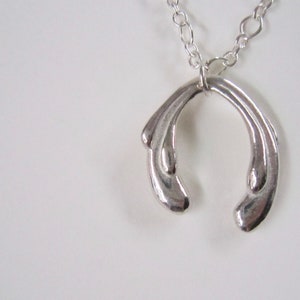 Small Wishbone Pendant / Hand carved Silver Necklace / Everyday Necklace