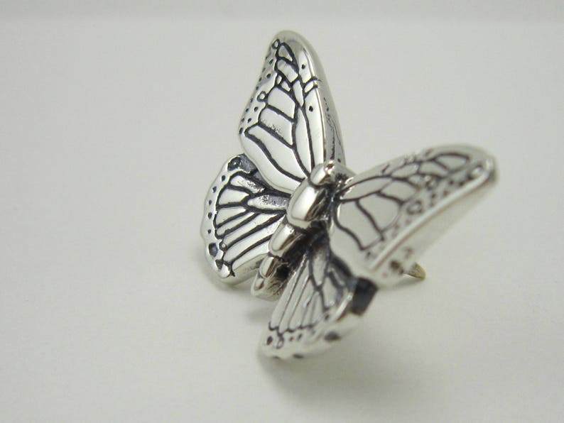 Silver Butterfly pin / Monarch Butterfly jewelry / Custom Lapel Pins / Nature Jewelry / Gardener's Gift / Handcrafted Jewelry image 4