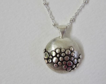 Circular Silver Pendant / Domed Pendant / Handmade Jewelry / Layering necklace / Dainty Polka Dot Necklace