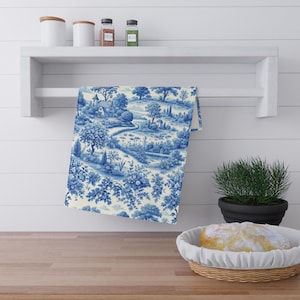 Toile de Jouy French Blue Tea Towel, Floral Country Farm House, Rustic Farmhouse Kitchen Towels, Dish Towel, Housewarming Gift, Hostess Gift