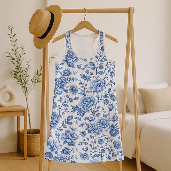 women's blue toile dress women's angel flowy dress Blue Toile Angel Dress