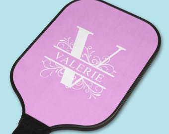 Personalized Pickleball Paddle: Floral Monogram and Name Single Paddle or Set of Two Paddles