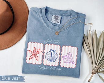 Personalized Girls Trip Shirt Comfort Colors®, Miami Girls Weekend, Matching Beach Vacation, Ocean Lover, Sea Shell Tee, Summer Tshirt