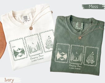 Chemise personnalisée pour équipage de camping Comfort Colors®, t-shirt personnalisé Lake Bach Camp, chemises assorties à la montagne, vacances en camping en famille, cadeau de randonnée