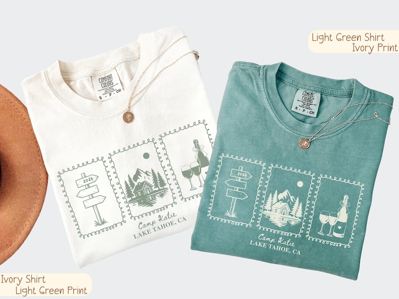 Custom Camp Bachelorette Shirt, Lake Bach Trip Tee, Mountain Bride Camping Shirts, Personalized Bridal Party, Hiking Bach Crew Gift Set Unisex Light Green