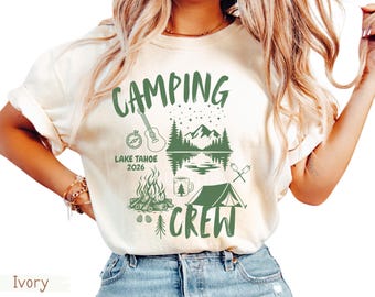 Camping Crew Shirt Comfort Colors®, Lake Tahoe Trip Tee, Matching Family Camp Vacation Personalized, Camping Life, Nature Lover Gift,