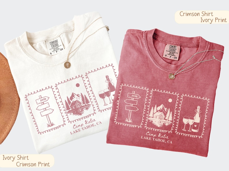 Custom Camp Bachelorette Shirt, Lake Bach Trip Tee, Mountain Bride Camping Shirts, Personalized Bridal Party, Hiking Bach Crew Gift Set Unisex Crimson