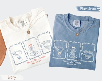 Chemise de célibataire côtière personnalisée, t-shirt de fête de Bach, couleurs confort, cadeau personnalisé de la brigade de mariée, haut de bikini coquillage